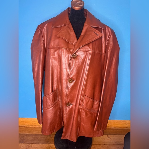 70s Vintage Brown Leather Jacket with Removable Faux Fur Lining - Picture 1 of 9